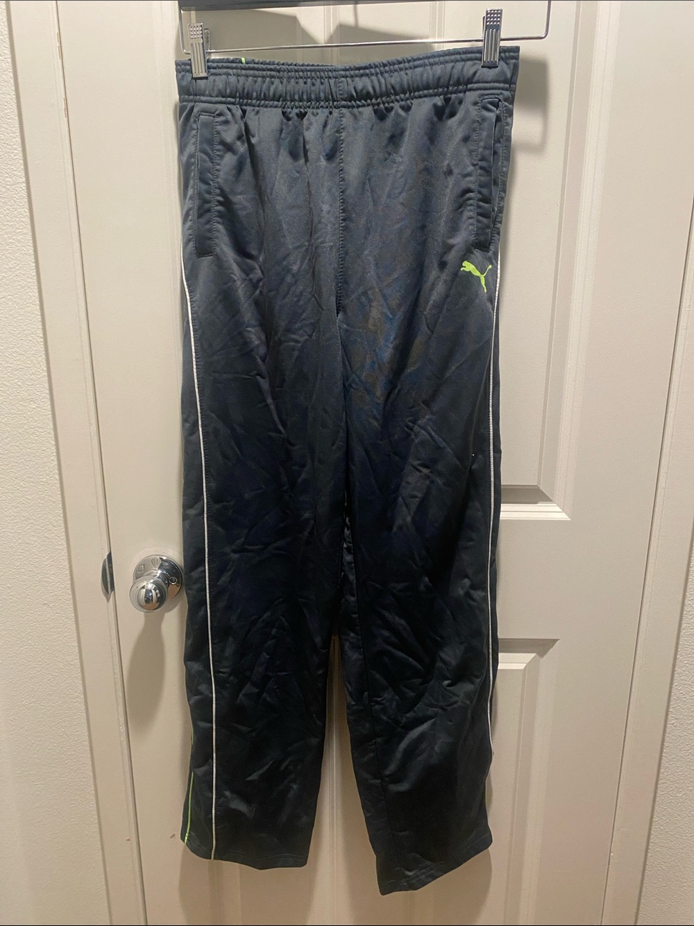 Puma Grey Track Pants with Lime Accent and White Piping